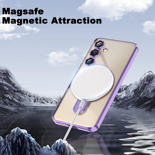 Samsung Galaxy S24plus 6.7 Kotelo Magneettisella Rengastelineellä [Yhteensopiva Mag-Safe kanssa] [Täysi Kameran Linssinsuoja] Pinnoitettu Kirkas Puhelin Light Purple