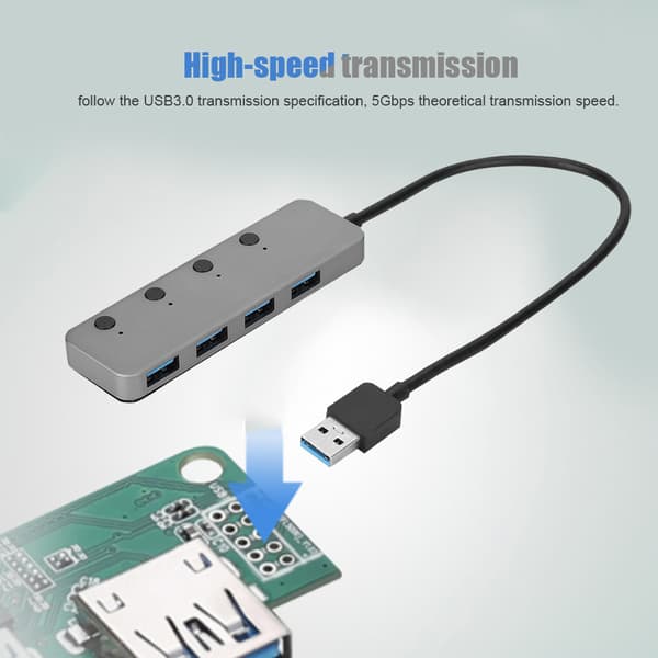 ACASIS High-speed USB3.0 Splitter 4-port USB HUB Adapter med separat afbryderknap (grå)