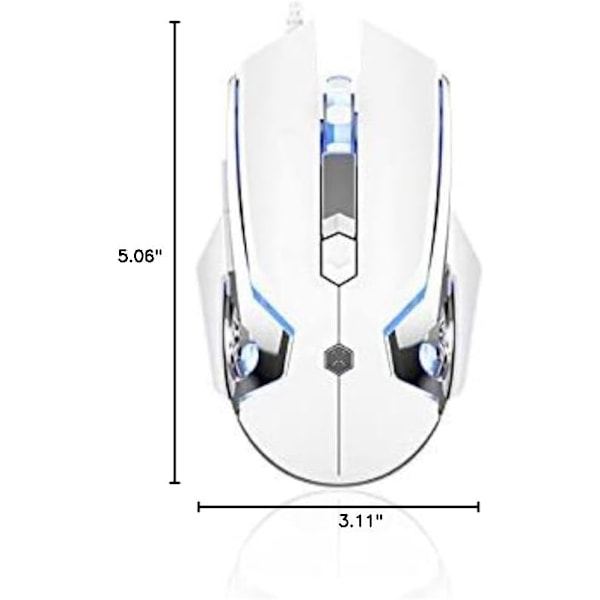 AJ120 Trådløs Spillmus, Ergonomisk LED-bakgrunnsbelyst USB-spillmus for datamaskin, bærbar PC, for Windows Mac Linux OS, Hvit