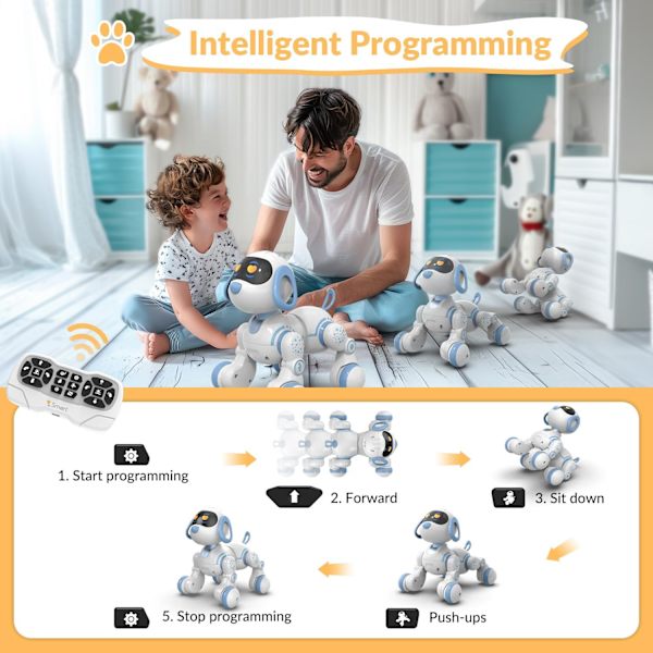 Programmerbar fjernbetjening robot kat robot hund til børn, interaktiv robot hund robot kat, RC robot med berøringssensor, LED-øjne, dans og musik