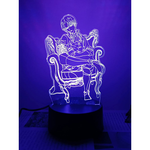 Shingeki Levi Ackerman 3D LED-lampa för sovrum Manga nattlampa Anime actionfigur dekoration 3D illusion nattlampa