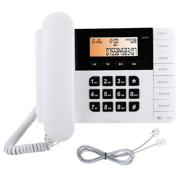 W598 Trådlös hemtelefon för fast telefon, skrivbordstelefon, mobiltelefon, hemmakontor, skrivbordstelefon, vit