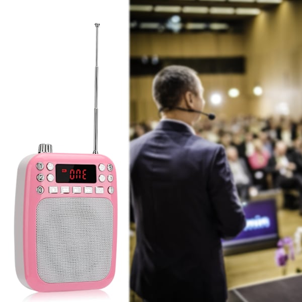 M301 Bärbar FM-radioinspelningshögtalare Multifunktionell röstförstärkare Mikrofon Högtalare för lärare Guide med bälteRosa