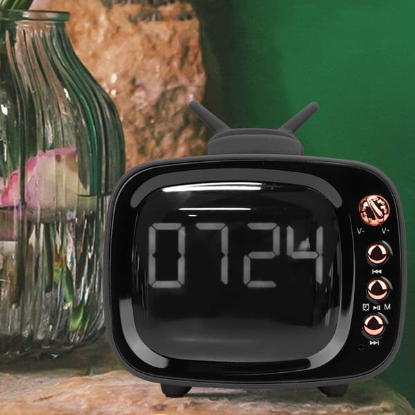 TV-formet ur med Bluetooth-lyd og dobbelt alarm (sort)
