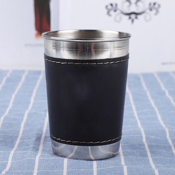 4 st 170 ml rostfritt stål minipåse kaffevinkopp med läderfodral
