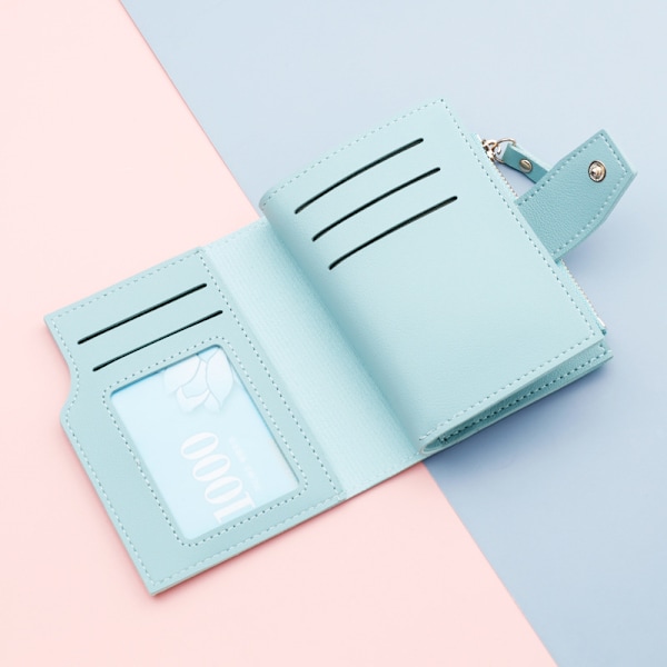 Knappdamskväska, Kort Dragkedja Multi-kortplånbok, Tri-fold Damplånbok Rosa