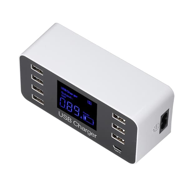 Samtidig 7 USB+1 USB ladestasjon med LCD hurtiglading Smart USB Hub
