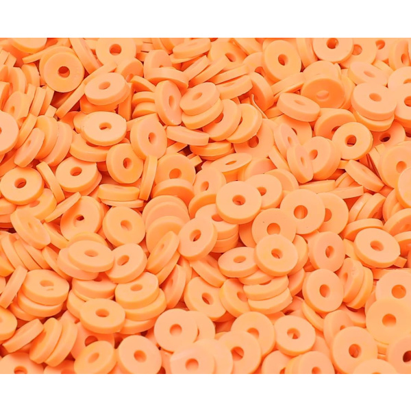 2000+ kpl kirkkaan oransseja savihelmiä irtotavarana, polymeerisavihelmiä rannekorujen valmistukseen, heishi-helmiä rannekoruihin, Halloween-savihelmiä, litteitä helmiä (6 mm).