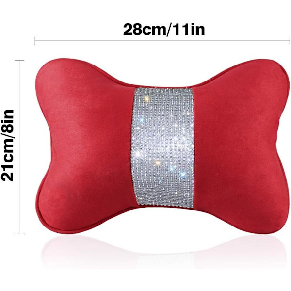 2-PCS Bling Bling Bil Nakkestøtte Pude, Blød Plys Rejse Bilpude med Krystal Rhinestones, Auto Hoved Afslapning Pude Stress Relief Pad Pude