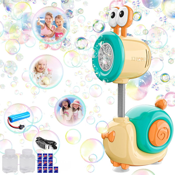 Snigel Automatisk Uppladdningsbar Bubbelmaskin för Pojkar och Flickor, Present från 3 år, Bubbelpistol med Belysning, Fantastisk Bubbelstav yellow
