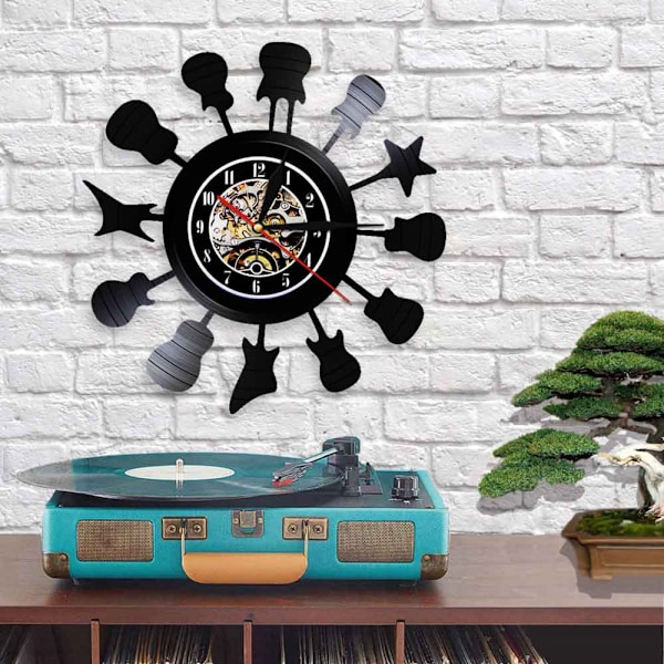 Musikk Vinyl Plate Veggklokke - Instrument Gitar Serie Vinyl Veggklokke - Vinyl Klokke - Stue Veggdekor - Unike Gaver til Musikkelsker