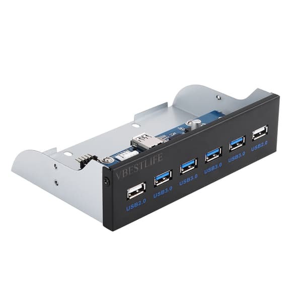 VBESTLIFE 4 USB3.0 + 2 USB2.0 Metall Diskettstasjon Frontpanel Hub Utvidelse SATA Strømadapter