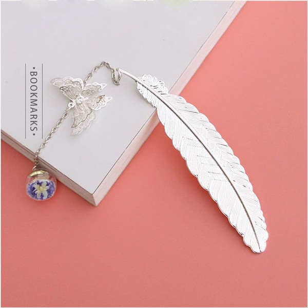 Metal Butterfly Feather Bogmærke Fødselsdagsgaver til Kvinder Julegave til Kvinder Lærer Taknemmelighedsgaver Bogmærker til Kvinder Piger Læsere Silver.purple White Flower
