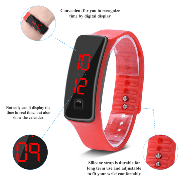 LED-klocka Sport Silikon Armband Digital 12-timmars Urtavla Elektronisk Display Armbandsur Klocka