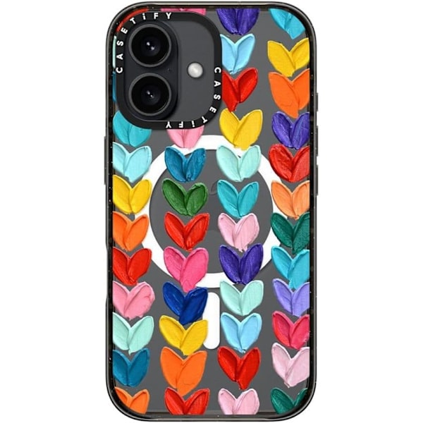 Iskunkestävä suojakuori iPhone 16:lle [Ohut / 2,5 m pudotussuoja, 4X sotilastason / Yhteensopiva Magsafen kanssa] - Kirkas Polka Daub Hearts - Cle