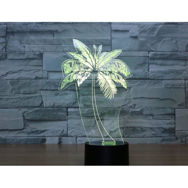 3D Kokosnødtræ Fjernbetjening 16 Farve Natlys Illusion Akryl LED Bordlampe Sengelampe Børneværelse Skrivebordsdekoration Fødselsdagsgaver