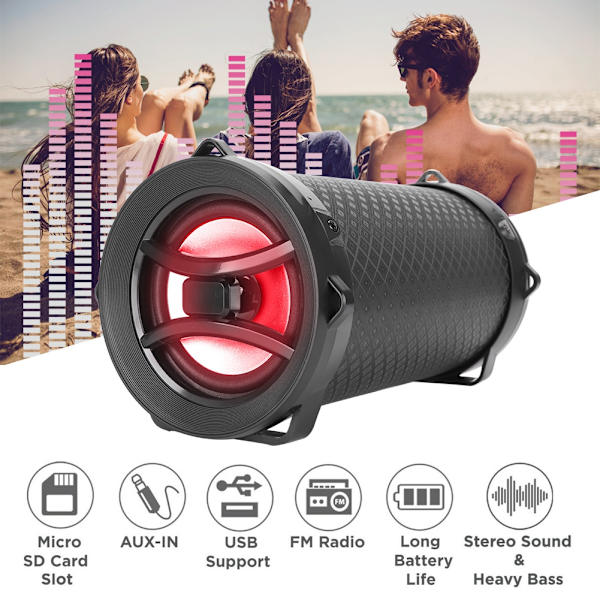Utomhus bärbar högtalare med hög effekt, trådlös stereo, subwoofer (svart)