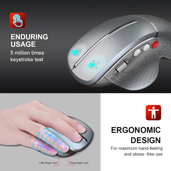 2.4G Ergonomisk Trackball Håndholdt Finger USB Mus Trådløs Optisk Rejse DPI Mus til PC Bærbar Mac