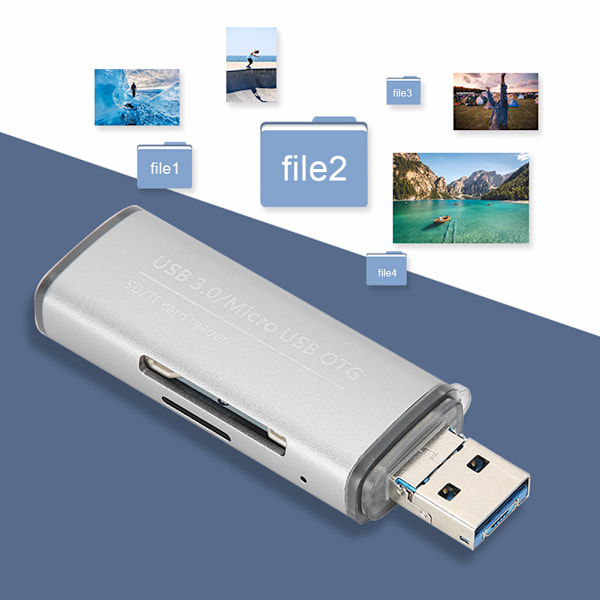 Kroktyp kortläsare bärbar USB 3.0 till minneskort Titanium Grå för Android-telefon OTG
