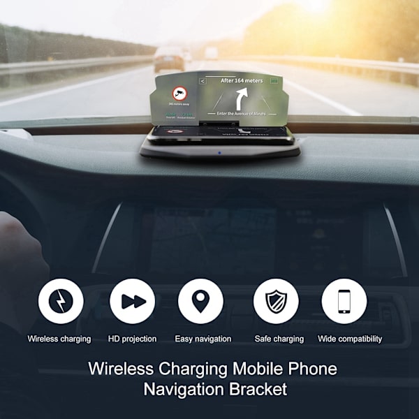 QI Trådløs Opladning HUD Hurtig Billader Head Up Display Mobiltelefon Beslag Navigation