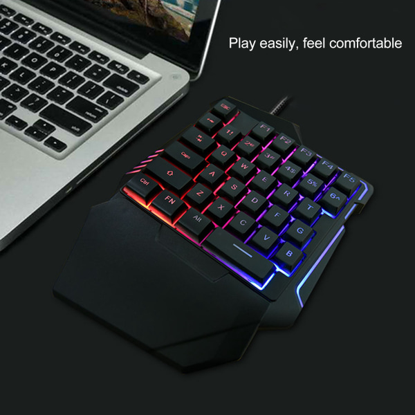 Enhånds gaming-tastatur 35 taster RGB-baggrundsbelysning Ergonomisk bærbart mini-gaming-tastatur til hjemmekontor på rejse