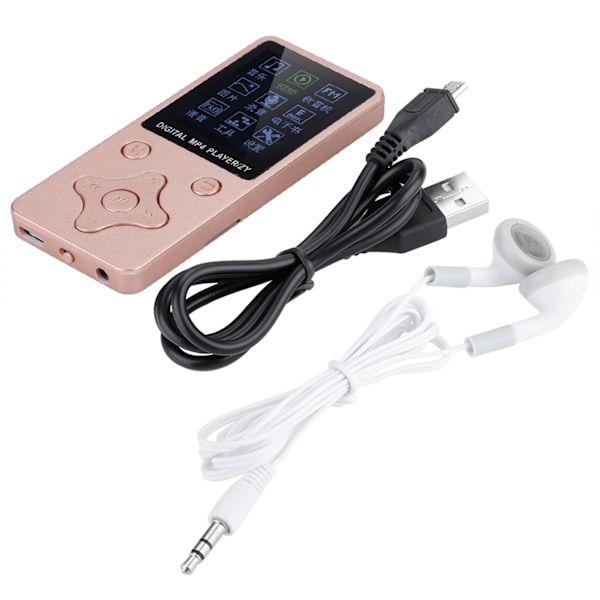 Mini bærbar USB digital MP3 / MP4 musikafspiller understøtter 32 GB TF-kort med hovedtelefon rose guld