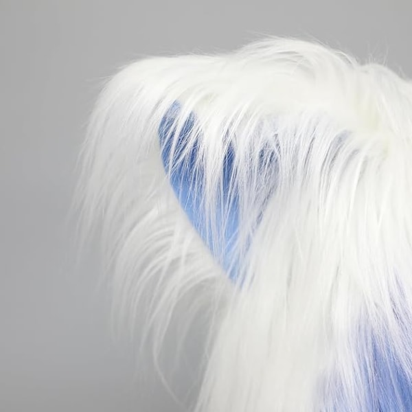 Handgjorda Pälsmössa med Kattungeöron i Plysch - Varm Hatt för Kostymfest, Halloween White Blue