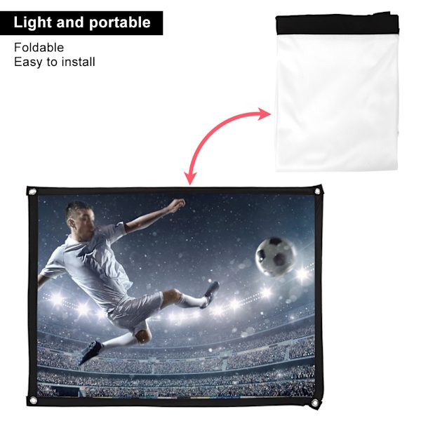 4:3 Tykk 100% Polyester Bærbar Foldbar Hvit Myk Projektor Skjerm Gardin 72-Tommers