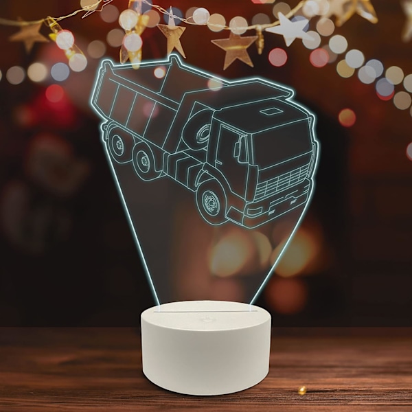 Lastebil 3D LED Bordlampe, Camion som Transporterer Ting Stort Kjøretøy med Hjul, Optisk Illusjon Akryl Glassplate