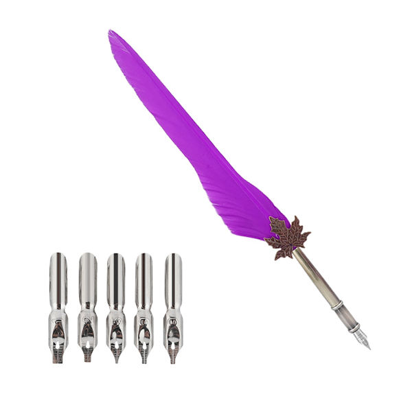 Europæisk Retro Quill Legering Fjer Skrive med Pen Nibs Gaveæske Sæt til Ven/Familie Lilla