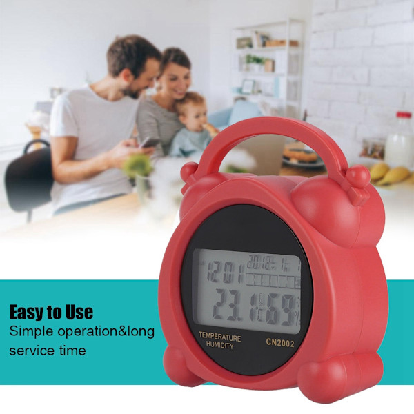 Elektronisk digital inomhus Fahrenheit/Celsius termometer hygrometer med väckarklocka (rosa)