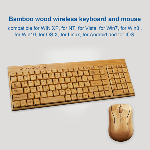 Langattomat tietokonelaitteet 2,4 GHz:n langaton yhteys Plug and Play Bamboo Wood -tietokoneen ohjauslaitteet toimiston hiiren ja näppäimistön yhdistelmään