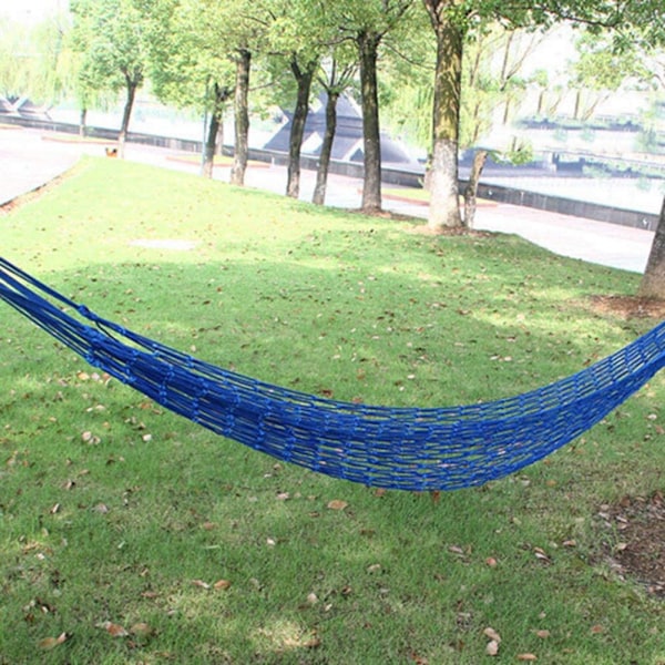 Hängmatta Hållbar Nylon Mesh Nät Rep Utomhus Resor Camping Trädgård Hängande Gunga Sovande Säng Bärbar, Blå