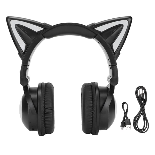 Kattöron Bluetooth-headset Stereoheadset med mikrofon LED söt katthuvudset för flickor barn