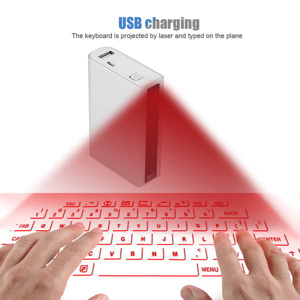 F3 Stor kapasitet Bluetooth Laser Projeksjon Virtuelt Tastatur Trådløst for IOS/Android Sølv