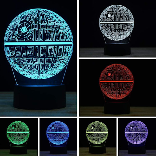 3D Illusionsnatlampa för skrivbord, 7 färger automatisk gradvis växling USB-driven LED-lampor med beröringsbrytare för barnpresenter Heminredning (Death Star)