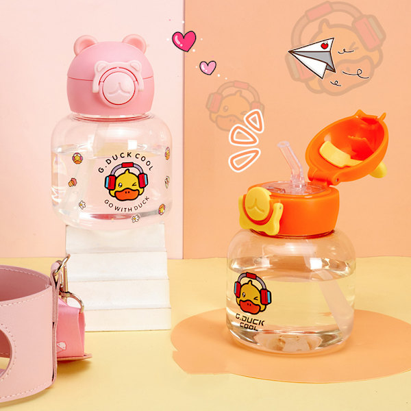 Liten gul anka sommar bärbar anti-fall mugg rosa 700ml