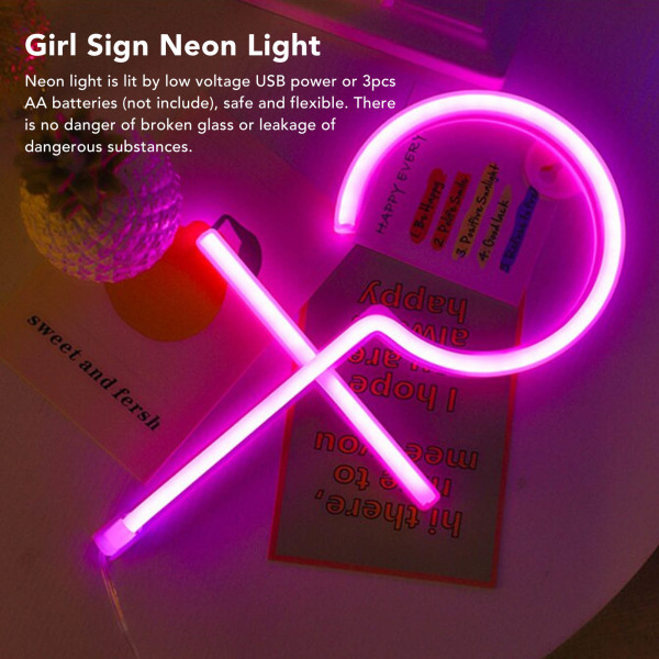 Girl Sign Neon Light LED Nattlampa Rosa Belysning Sovrum Dekorativ Nattlampa för Holiday Party Presenter
