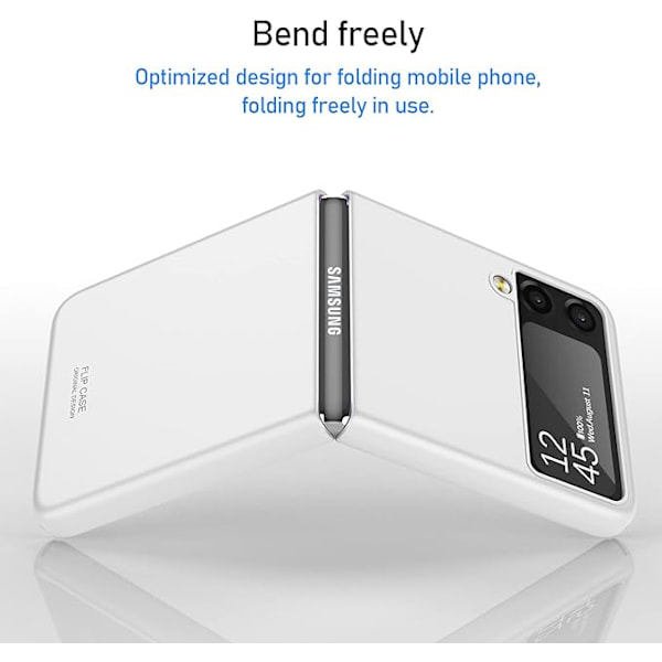 Samsung Galaxy Z flip 3 deksel, ultra-tynt hard PC, støtsikker, sammenleggbar, fallsikker og slitesterk （Hvit）
