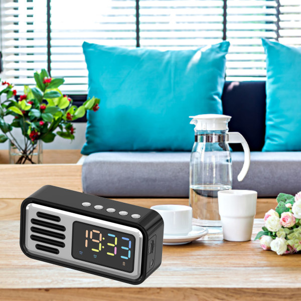 Innovativ retro Bluetooth-högtalare, bärbar, trådlös bordslarm med LED-färgskärm Black Silver