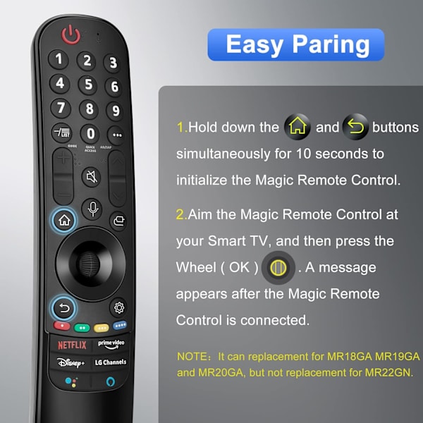 Magisk fjärrkontroll för LG-Smart-TV-fjärrkontroll, kompatibel med 2021/2022 LG UHD OLED QNED NanoCell 4K 8K Smart TV, med röst- och pekfunktion Black