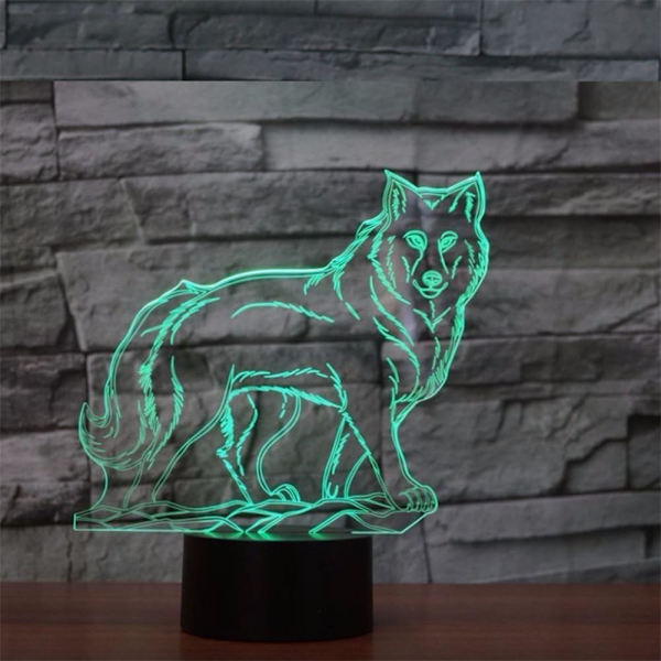 3D Optisk Illusion Varghuvud Färgrik Ljuseffekt Touch-brytare USB-driven LED Dekoration Nattlampa Skrivbordslampa
