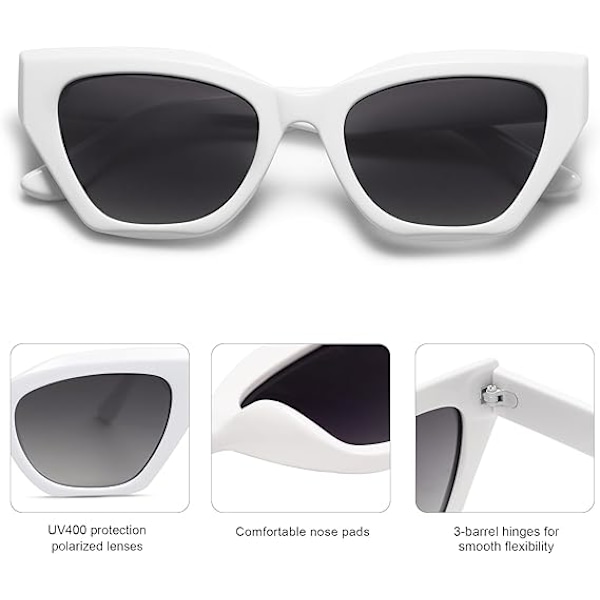 Firkantede polariserede cat eye solbriller til kvinder, retro, klassisk, vintage, trendy cateye solbriller White