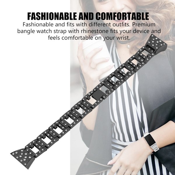 Metal Justerbar Rem til Fitbit Charge 2 med Rhinestone-rem i Sort