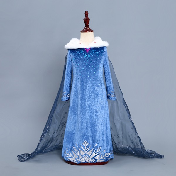 Pige Fancy Prinsesse Kostume, Snedronning Fancy Festkjole Elsa Fancy Kjole til Piger, Elsa Kjole Prinsesse Kostume Kjole med Kappe, 100CM