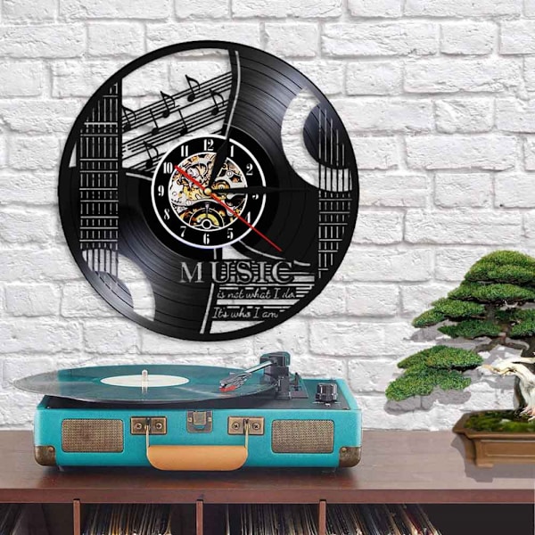Musiikki Vinyylilevy Seinäkello - Musiikki-instrumentin nuotit Vinyyli Cd Seinäkello - Vinyyli Kello - Olohuoneen Seinäkoriste - Ainutlaatuiset Lahjat Musiikin Ystäville