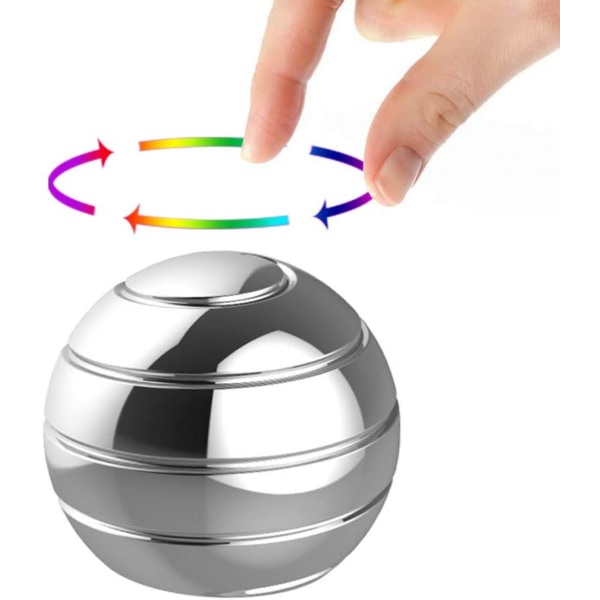 Kinetiska skrivbordsleksaker,Full Body Optical Illusion Fidget Spinner Ball, Presenter för män,Kvinnor,Barn storlek 1,77",Silver
