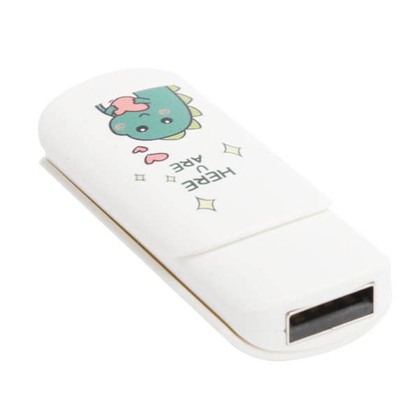 U-disk med glidande lock, tecknat mönster, bärbar USB-minne, datalagring, liten dinosaurie med hjärta, 16 GB