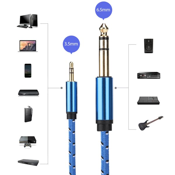 3,5 mm Stereo Han til 6,35 mm Stereo Han Audio Line til Forstärkare Högtalare Elgitarr 3M