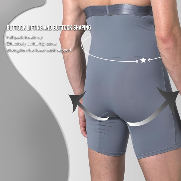 Män Tummy Control Shorts Hög Midja Underkläder Slimming Shapewear Body Shaper Ben Boxer Briefs Grey XL